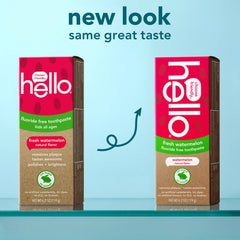 Three 4.2 oz tubes of hello Fresh Watermelon toothpaste for kids
