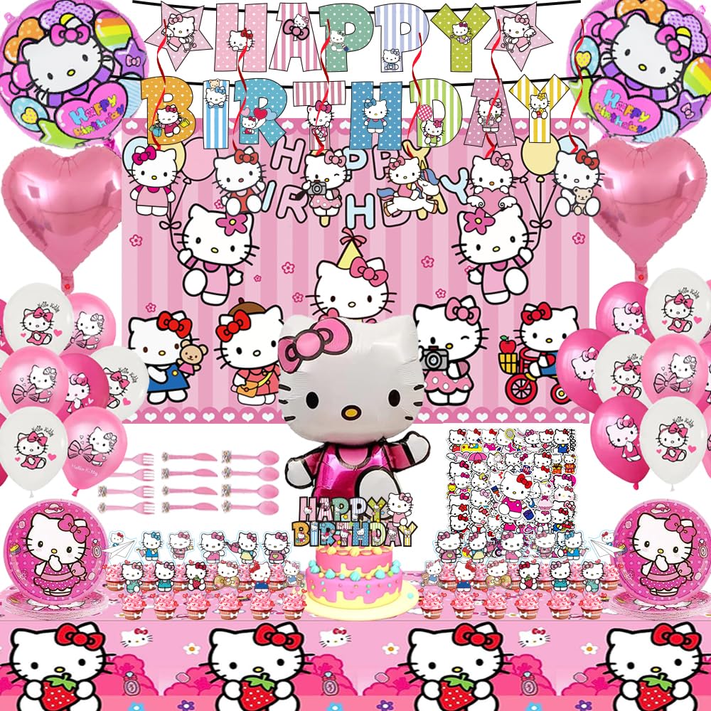 Hello Kitty 147pcs birthday decorations kit with banner backdrop and balloons