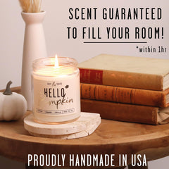 Hello Pumpkin pumpkin spice candle amber jar with black label