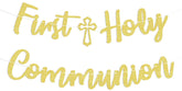 Hemicha gold glitter First Holy Communion banner