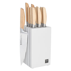 Henckels Pakka Wood Handles 13 piece Knife Block Set countertop view