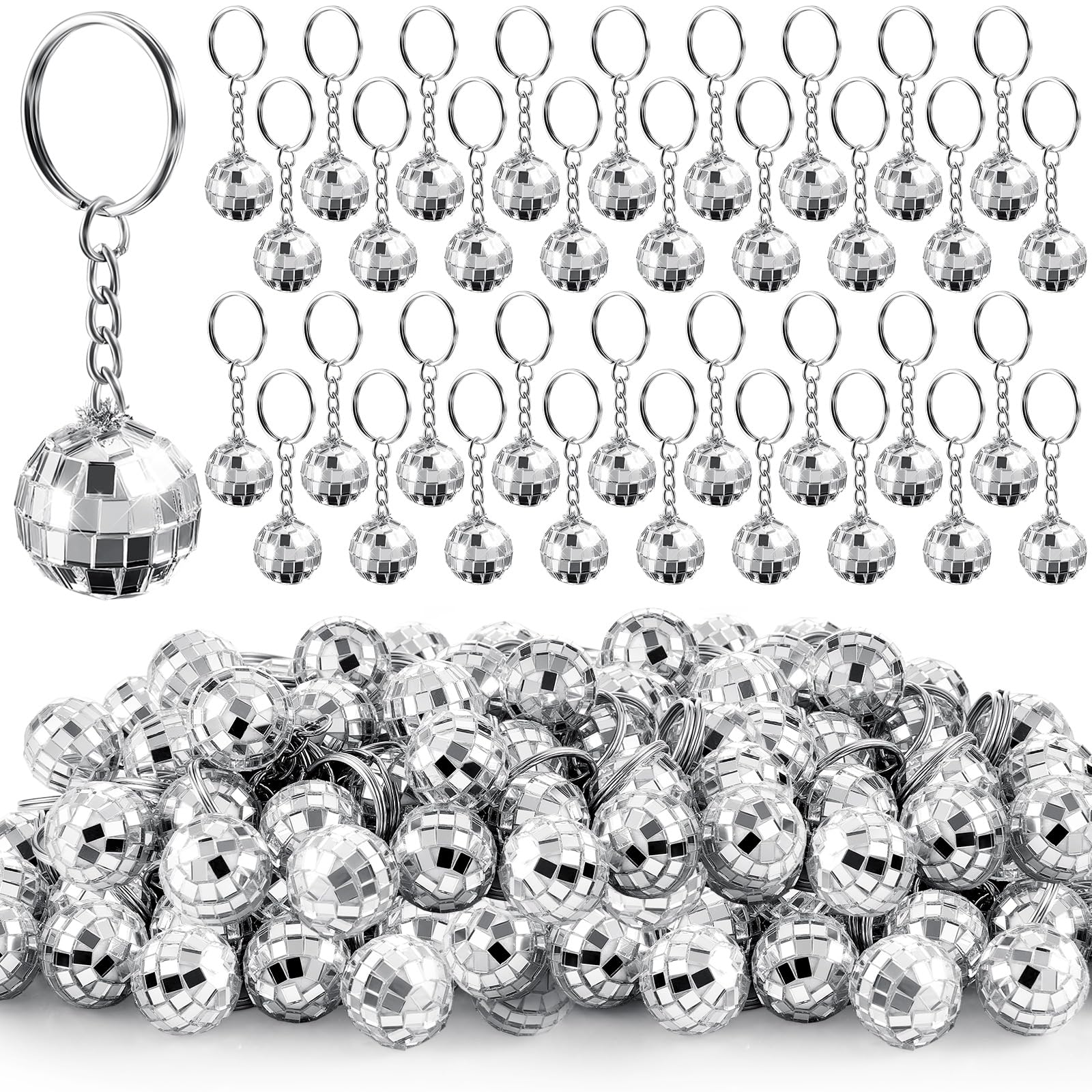 Henoyso 96 Pcs mini disco ball keychains bulk 0.8 inch diameter