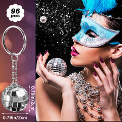 Silver mirror disco ball keychain close up 0.8 inch diameter