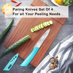 Henriqua paring knife set of 4 green handle with cover