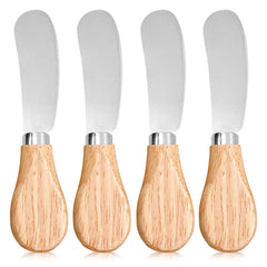 Hetenoyo 4 Pcs cheese spreader knives wooden handles close up