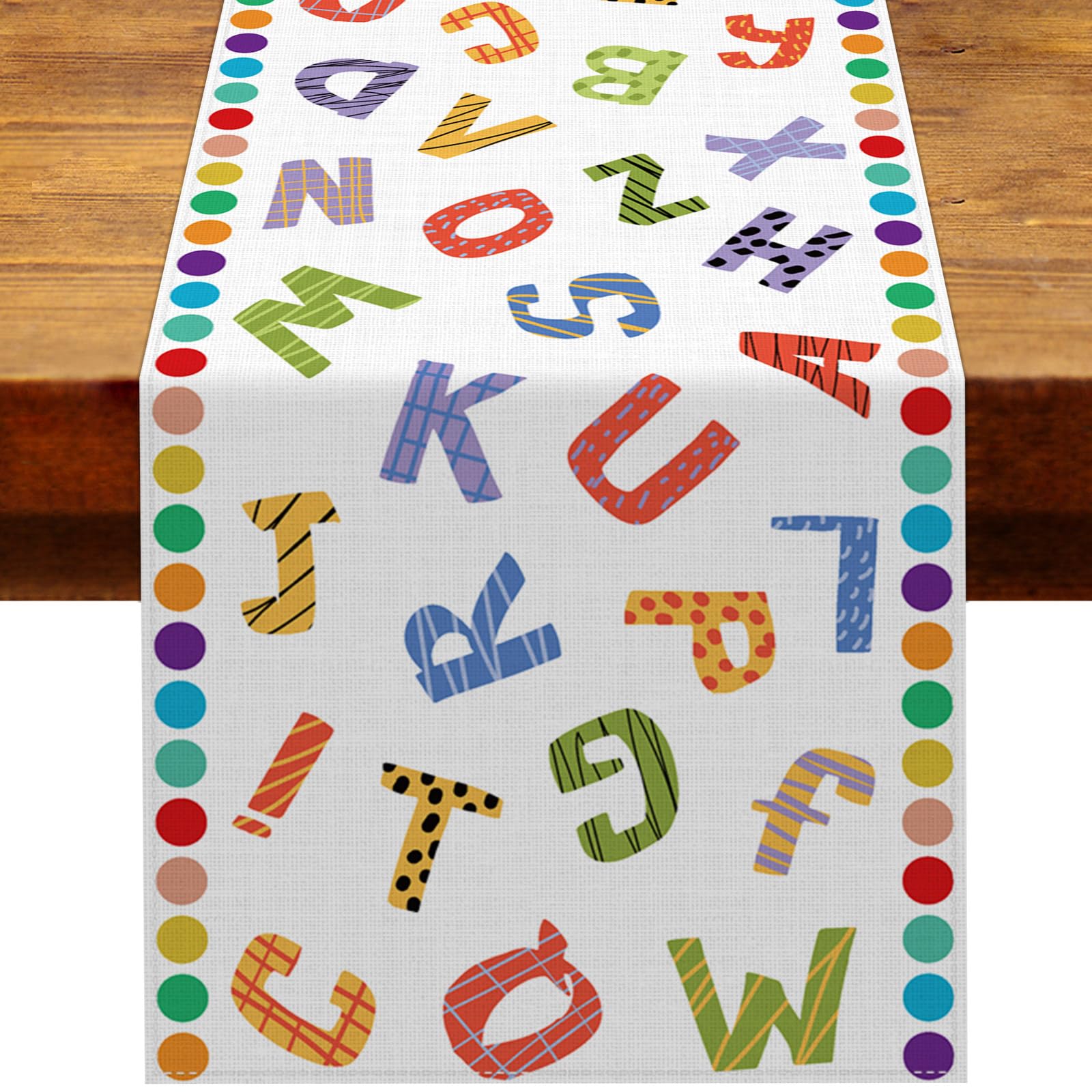 Heyfary alphabet number table runner product image showing 13 x 72 inches