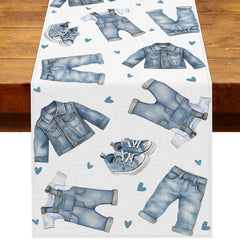 Heyfary blue jean denim table runner for baby shower