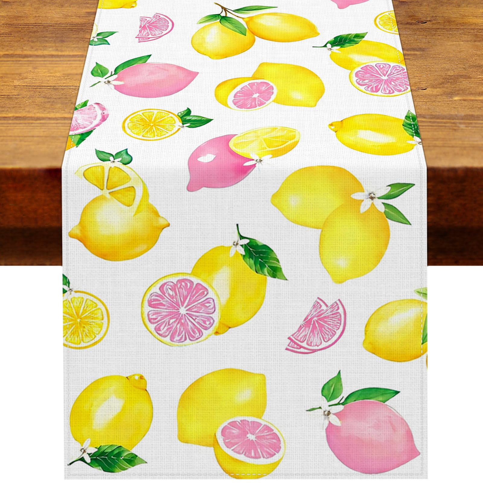 Heyfary pink lemon table runner 13x72in on dining table