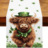Heyfary St. Patrick's Day Highland Cow table runner 13x72 inches