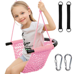 Hi-Na Tree Swing for Kids pink seat with rope and snap hooks