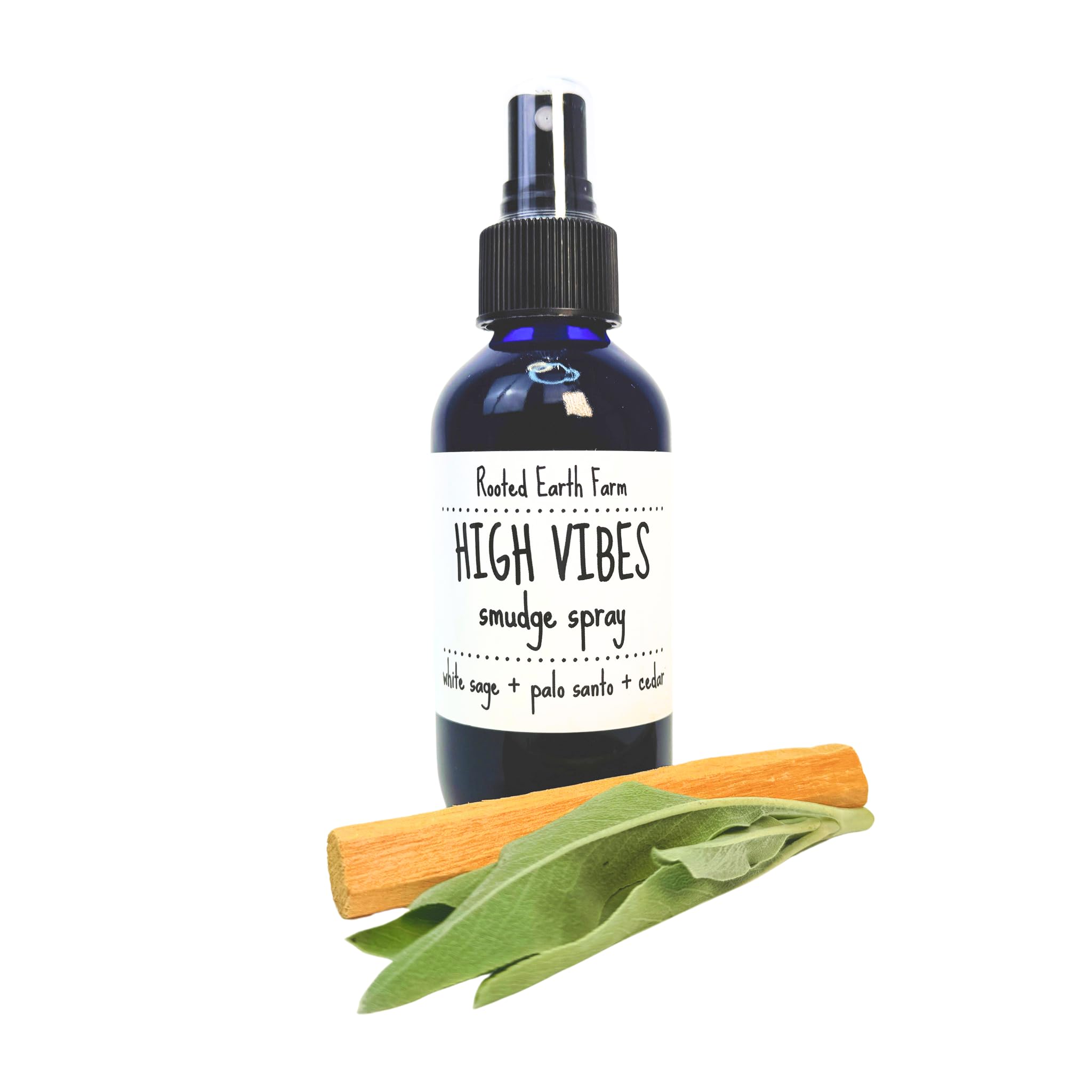 High Vibes Smudge Spray 4 oz cobalt blue bottle
