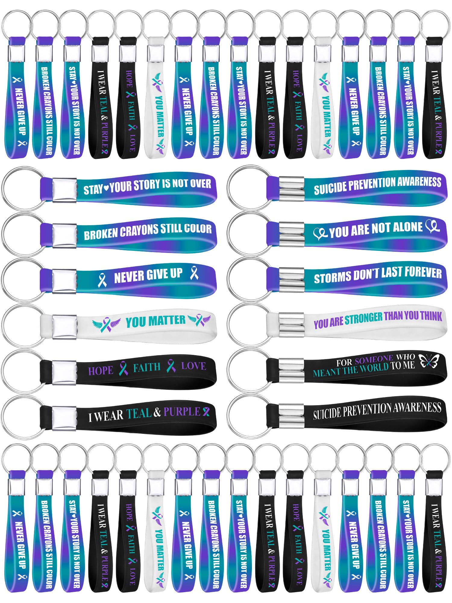 Highergo 60 piece suicide prevention silicone keychains set six designs