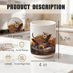 Highland cow decorative ceramic utensil holder for countertops