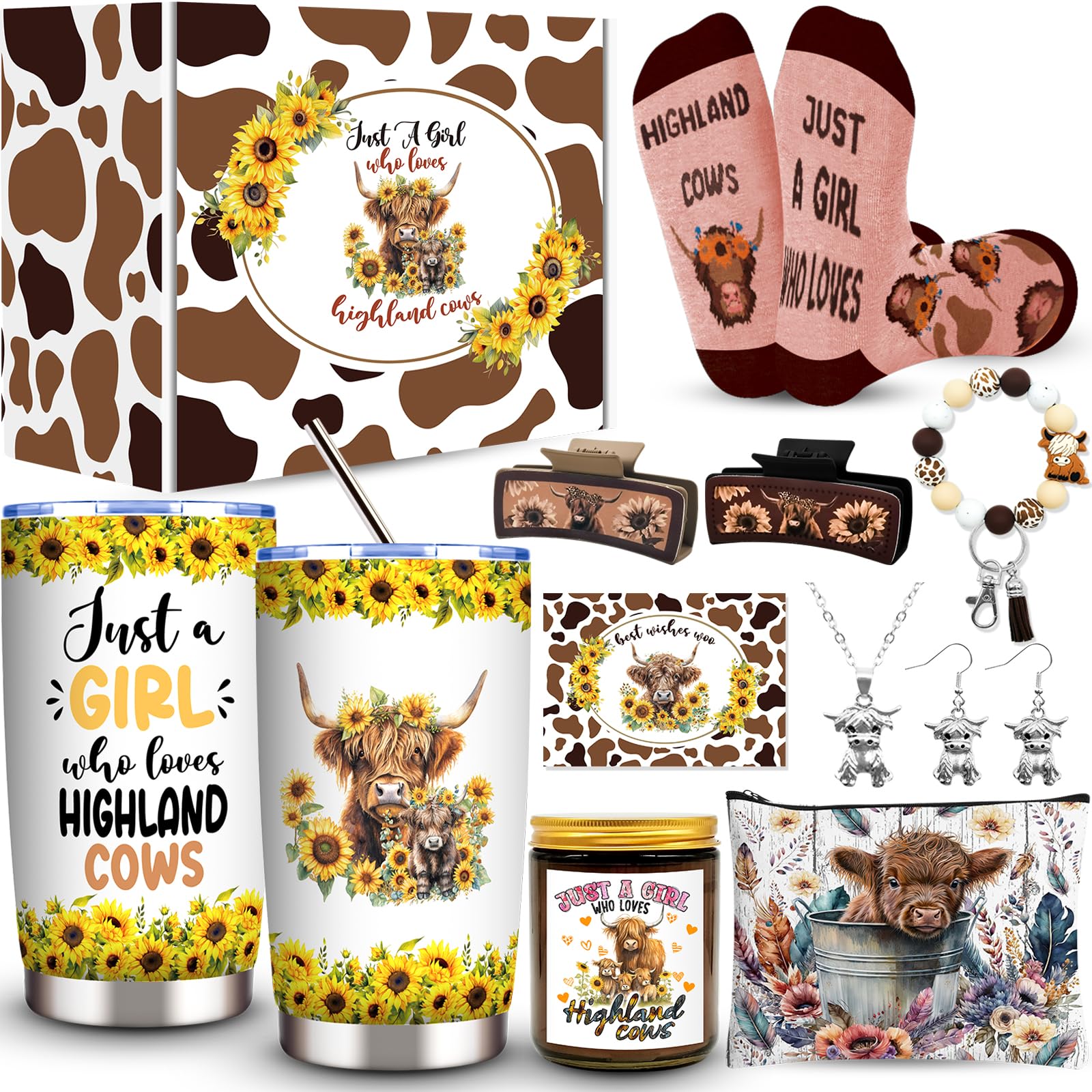 Highland Cow Gifts Set for Women packaging in cow-print gift box