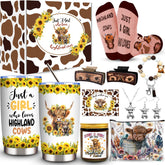 Highland Cow Gifts Set for Women packaging in cow-print gift box