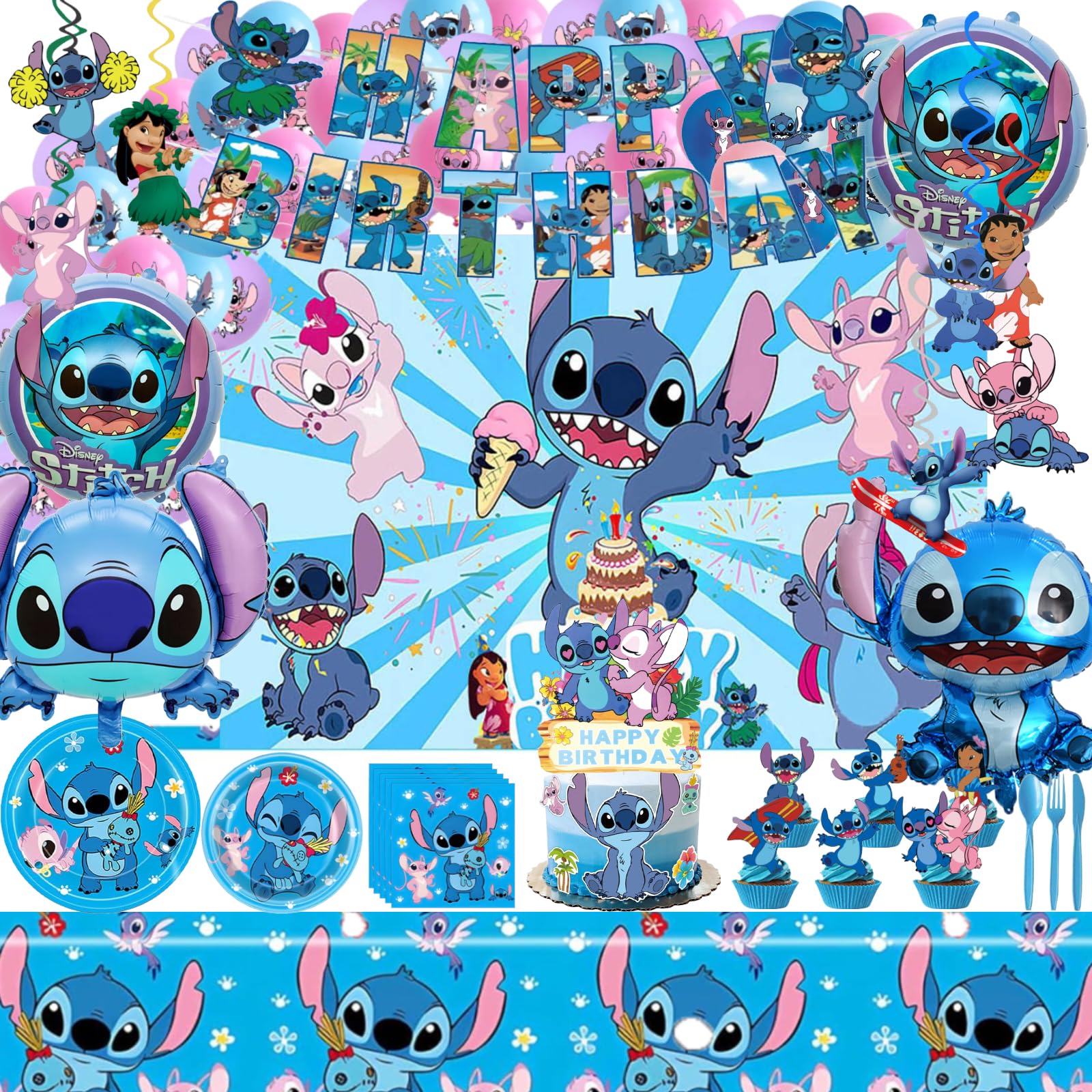 Higyther Stitch birthday party set banner