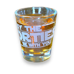 Hip Flask Plus 2oz clear shot glass close up