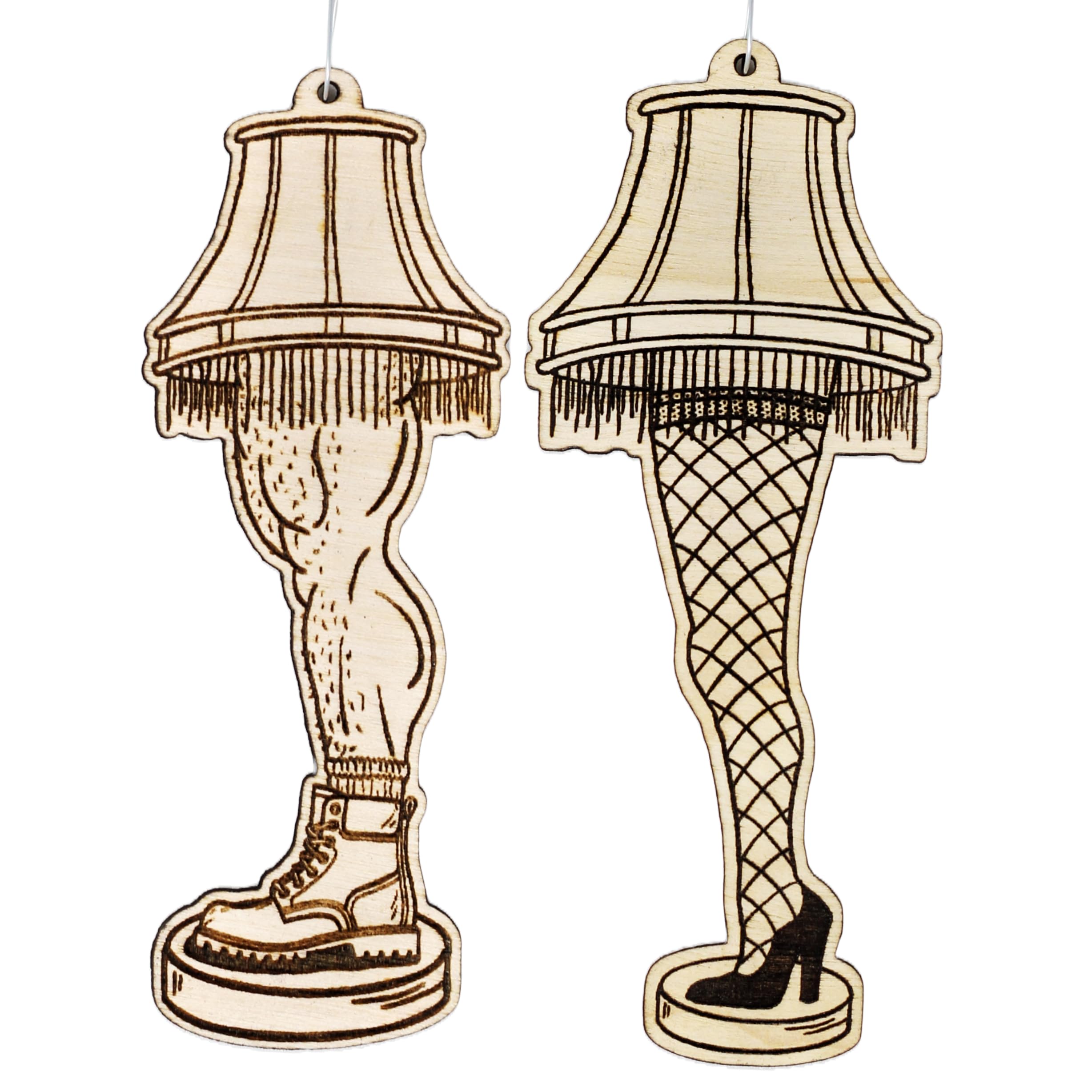 His and Hers Leg Lamps ornament set birch wood two pieces