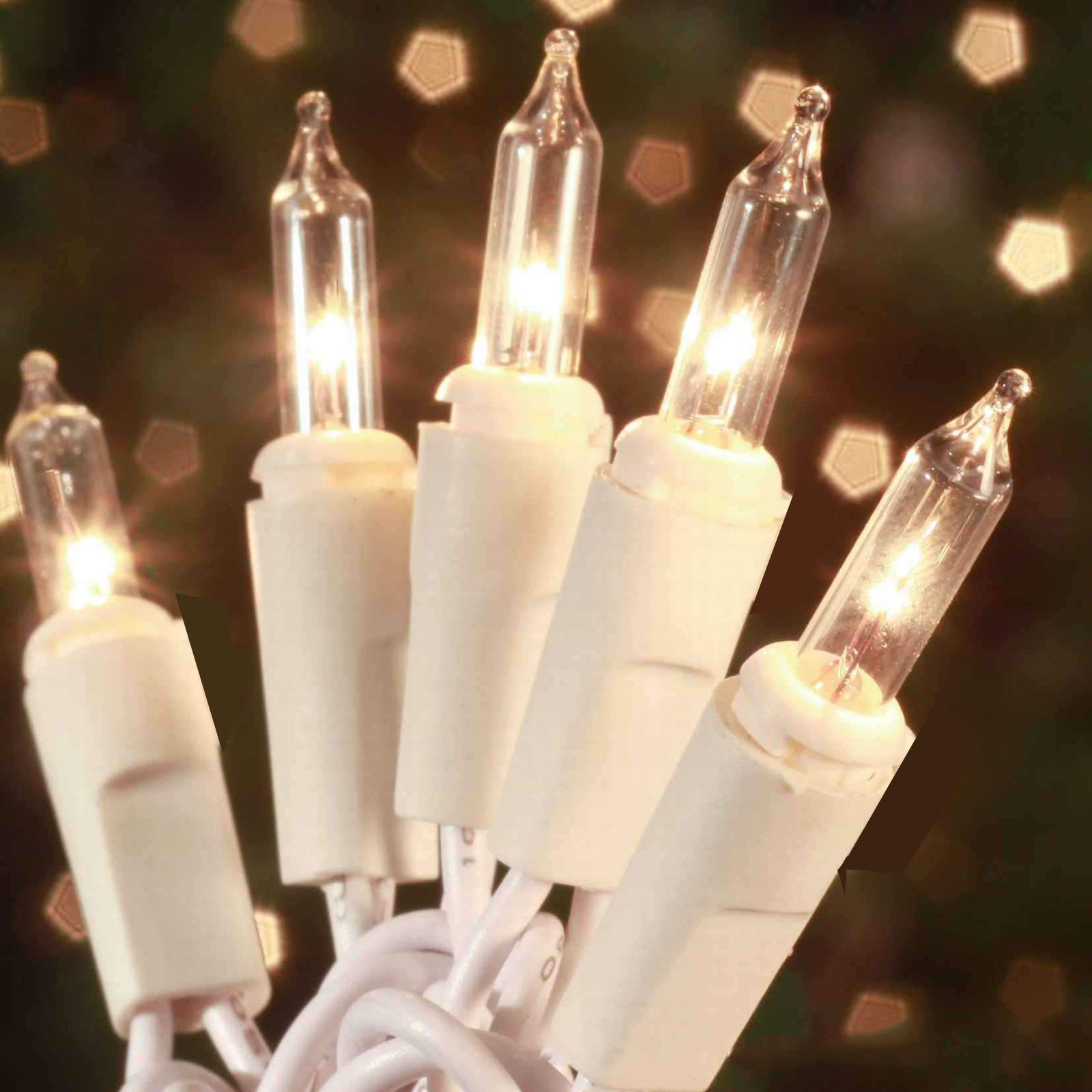 HISHINY Christmas Lights 100 count mini clear bulbs on white wire