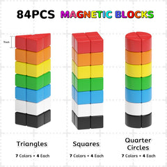 Rainbow triangles squares and quarter circles connected for creative play
