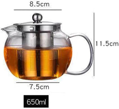 Clear borosilicate glass teapot with 22oz capacity