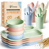 Hlukana wheat straw dinnerware set 24 piece with divided plates