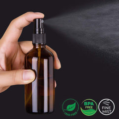 amber glass spray bottle 4oz brown with black fine mist sprayer