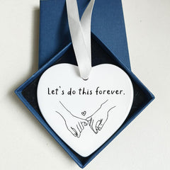 Holding Hands Flat Heart Ceramic with hanging string image