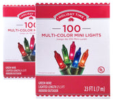 Holiday Time 100 Multi-Color Mini Lights green wire two-pack closeup