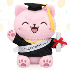 Hollowfly 2026 Graduation Pink Cat Plush Toy front view