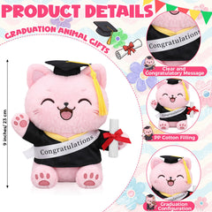 Hollowfly 2026 Graduation Pink Cat Plush Toy wearing black cap