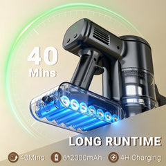 Detachable battery provides extended runtime on HOLOGO cordless vacuum cleaner