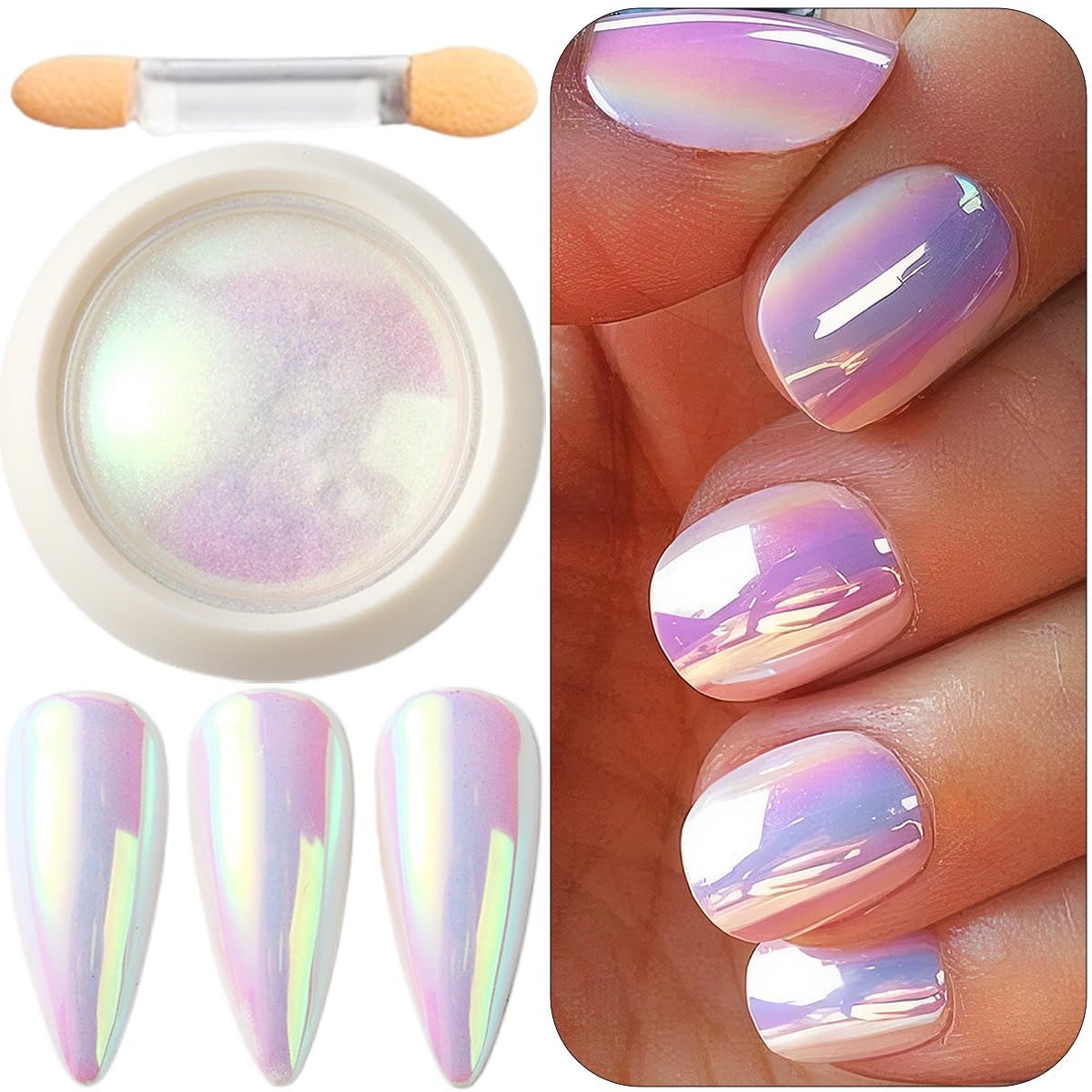 Jar of Holographic Unicorn Chrome Nail Powder 1g