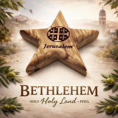 Natural olive wood Bethlehem Star with unique grain