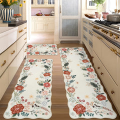 Homcomoda Floral Kitchen Rugs 3pc beige 20x59 image