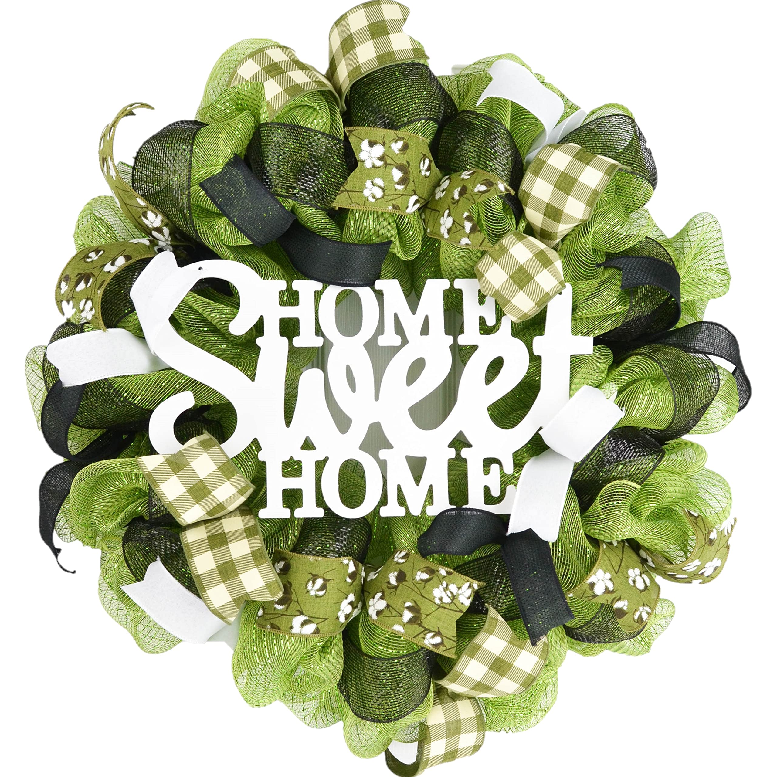 Home Sweet Home Wreath 24 inch round 5 inch deep moss green design