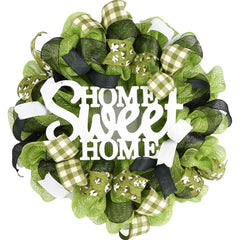 Home Sweet Home Wreath 24 inch round 5 inch deep moss green design