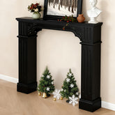 HOMEDIARY Rustic Black Freestanding Fireplace Mantel front view