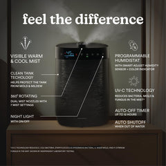 Dual 360 degree rotating mist nozzles on Homedics humidifier