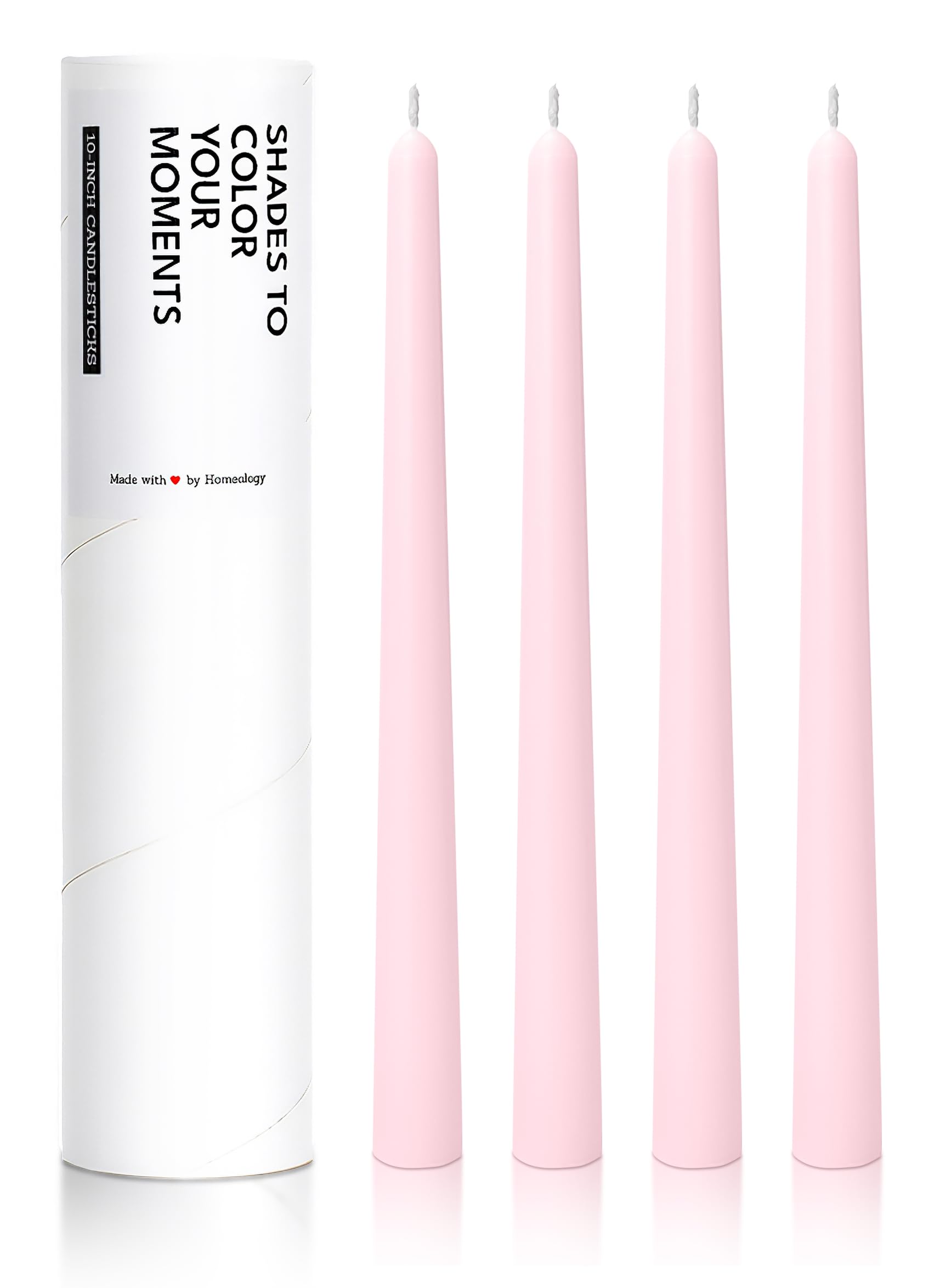 Homeology 10 inch classic taper candles pale pink unscented 4-pack