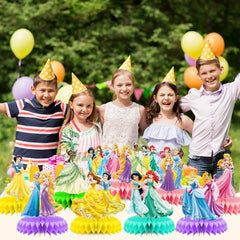 Princess themed table decor set with honeycomb bases for girls birthday party