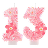 Hongplus Cherry Blossom Pink Number 13 Birthday Candle with tray and stick