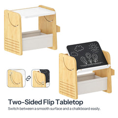 HOOBRO toddler table chair set YW30KT01 natural bamboo flip top