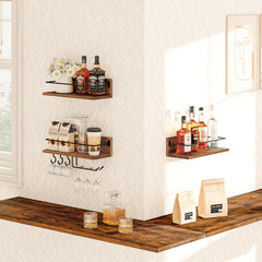 Three piece HOOBRO wine rack set mounted on wall