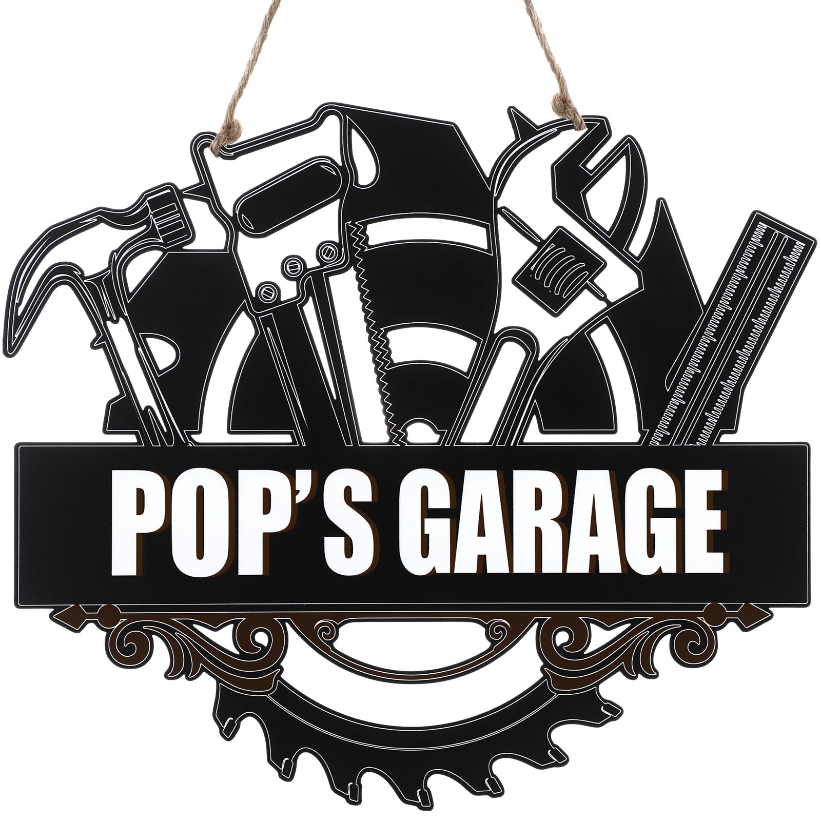 Hoolerry saw blade metal sign 28x32 cm with POP'S GARAGE design