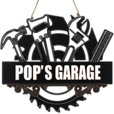 Hoolerry saw blade metal sign 28x32 cm with POP'S GARAGE design