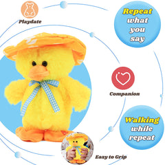 About 8.5 inches tall Hopearl talking duck plush