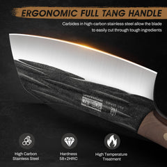Full-tang construction with three rivets on walnut handle