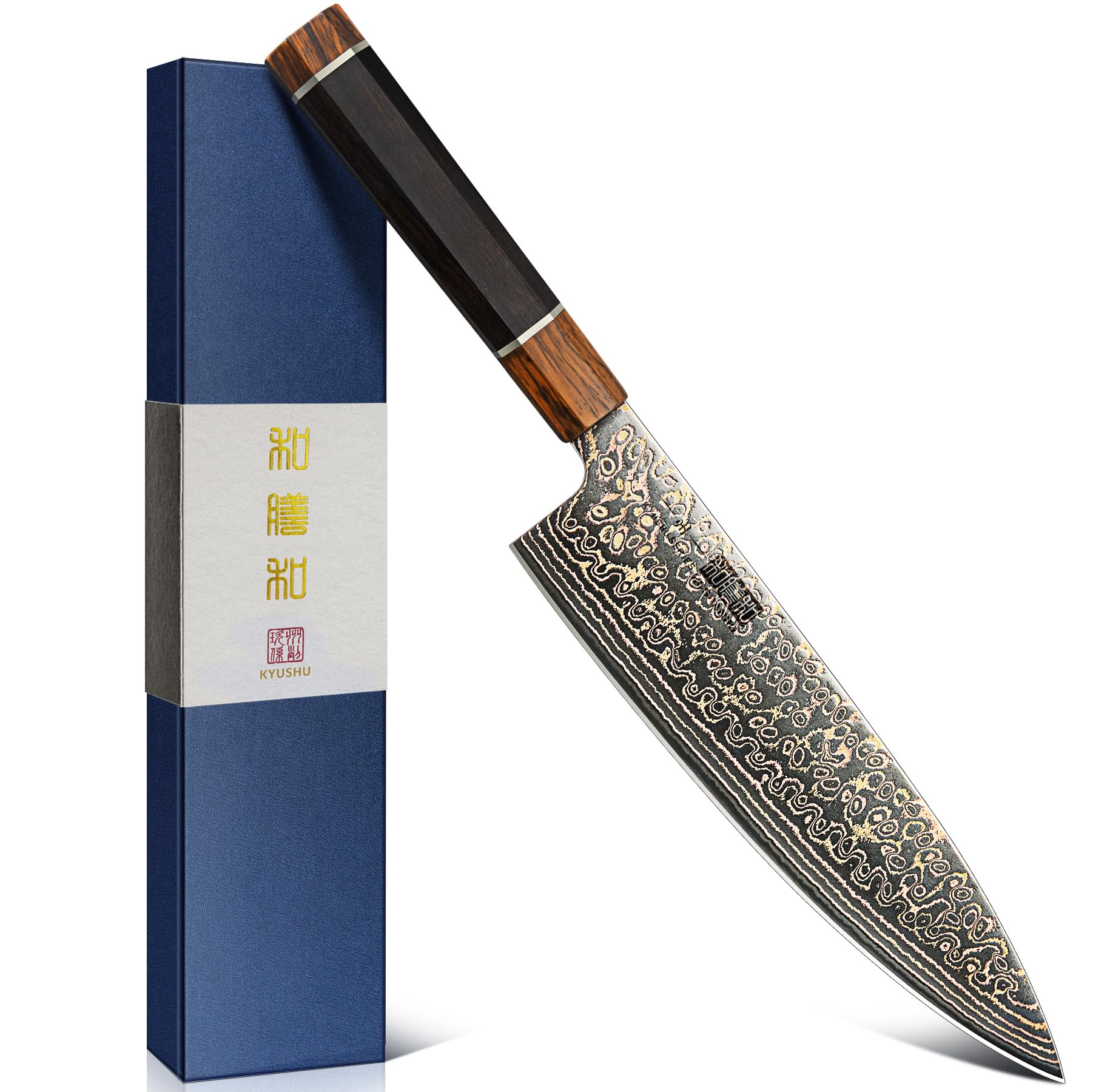 HOSHANHO 8 inch Damascus Chef Knife blade with copper damascus layers