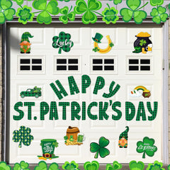 Hoteam 30 Pcs St Patrick's Day garage door magnets shamrock plaid